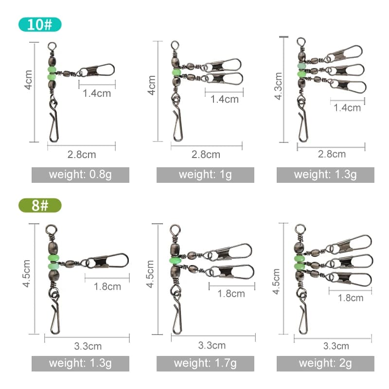 25 émerillons lumineux 8#/10# avec connecteur - Émerillons à clip pour leurres durs calmar