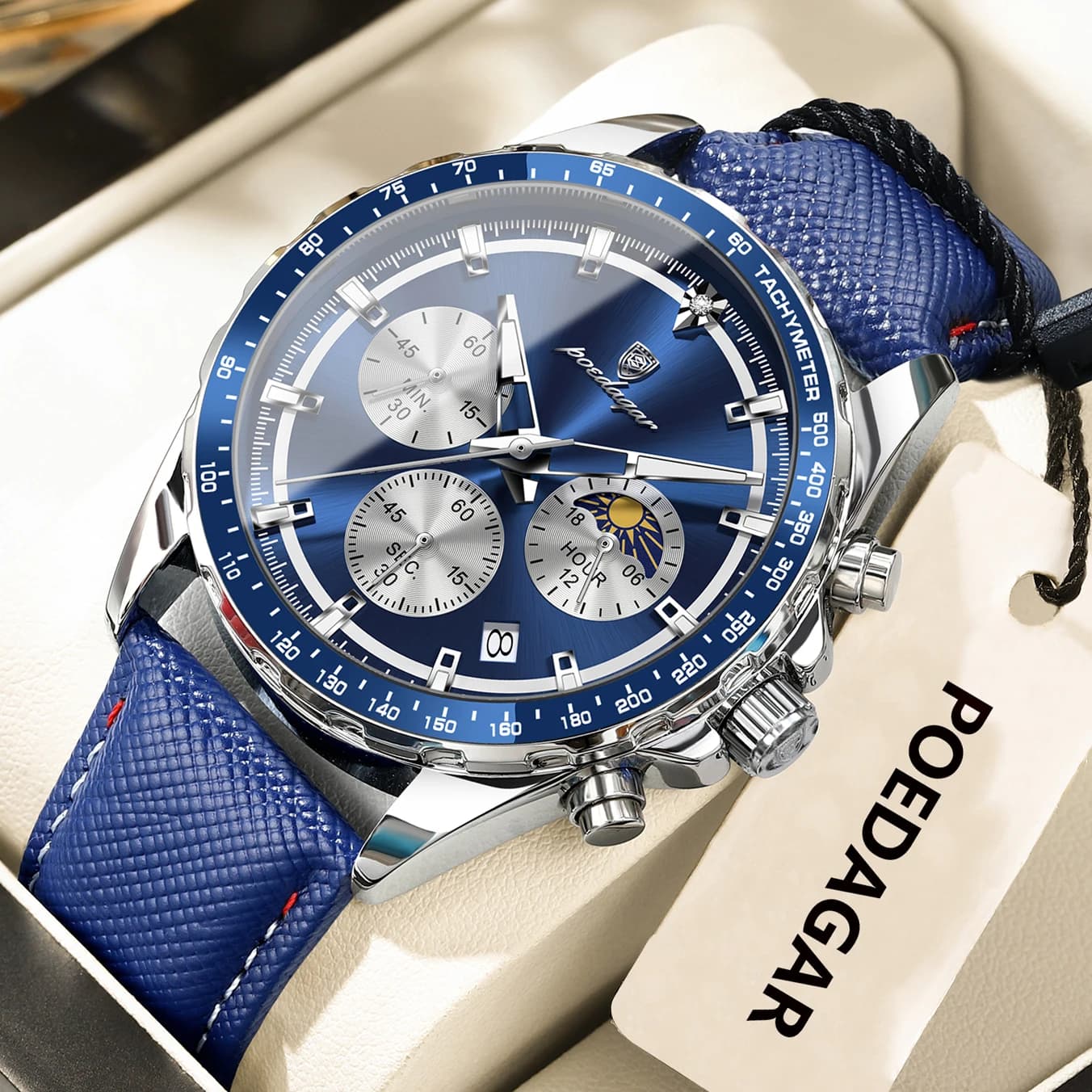 Montre homme étanche lumineuse chronographe cuir sport - Poedagar Original Fashion pour pêche