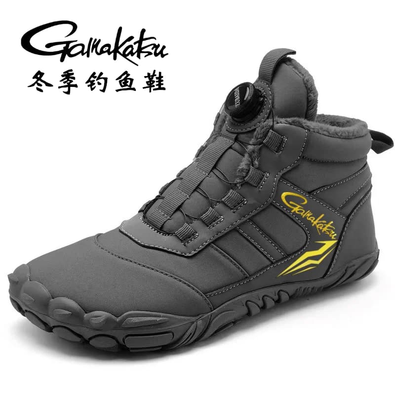 Chaussures de pêche hiver 2024 Gamakatsu étanches et chaudes - Bottes neige antidérapantes avec doublure polaire et fermeture spirale