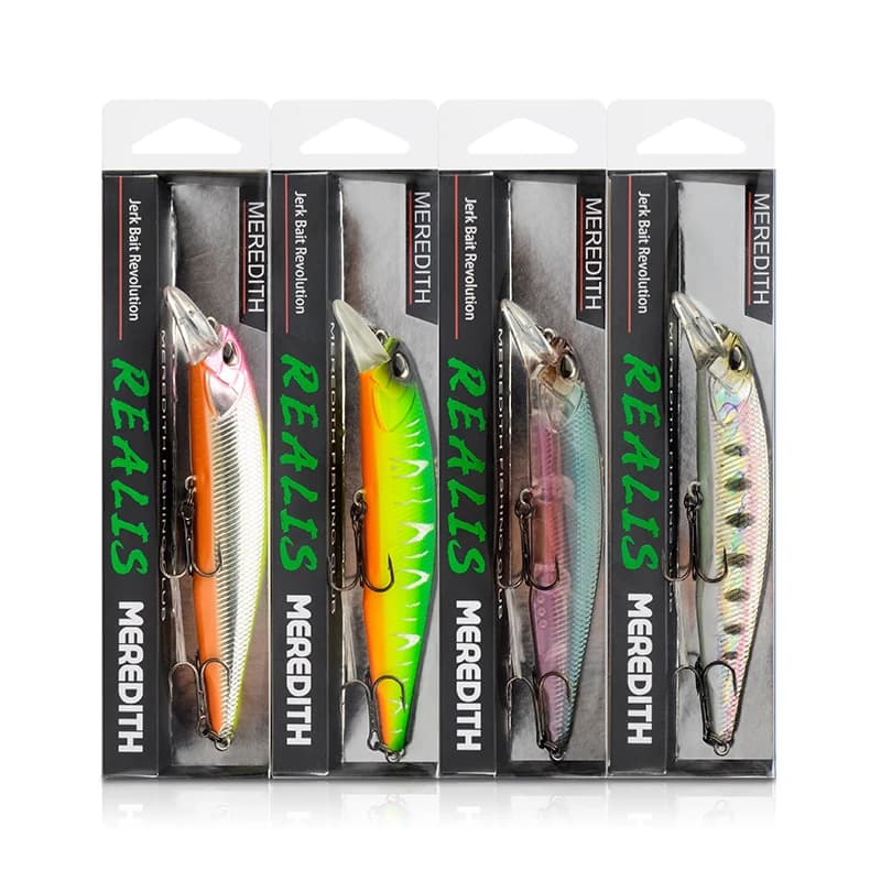 Leurre dur flottant MRERDITH JERK MINNOW 100F 14g, leurre pêche pro qualité, nage profonde 0.8-1.0m, 24 coloris