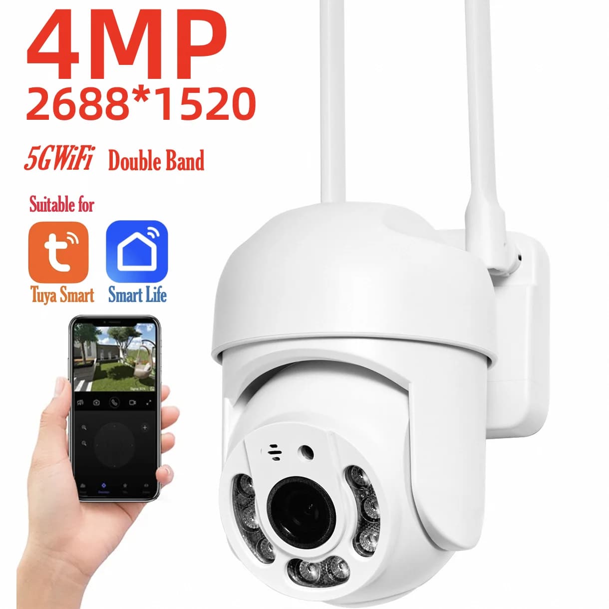Caméra surveillance extérieure PTZ WIFI 4MP Tuya étanche IP66 5G double bande vidéo sécurité maison jardin