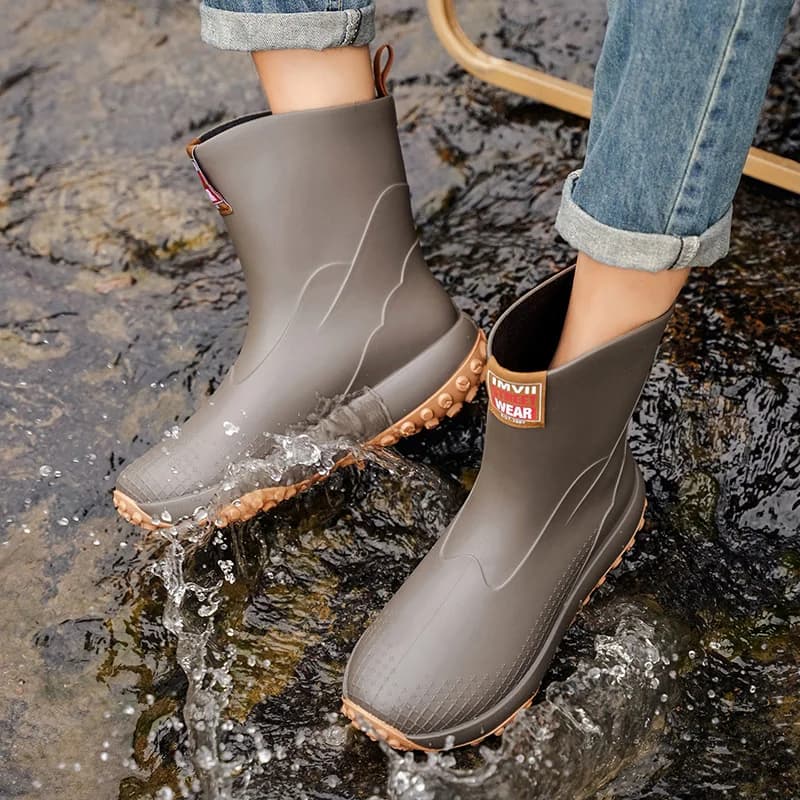 Bottes mi-mollet jardin pêche imperméables antidérapantes à bout large pour hommes chef cuisine plates-formes