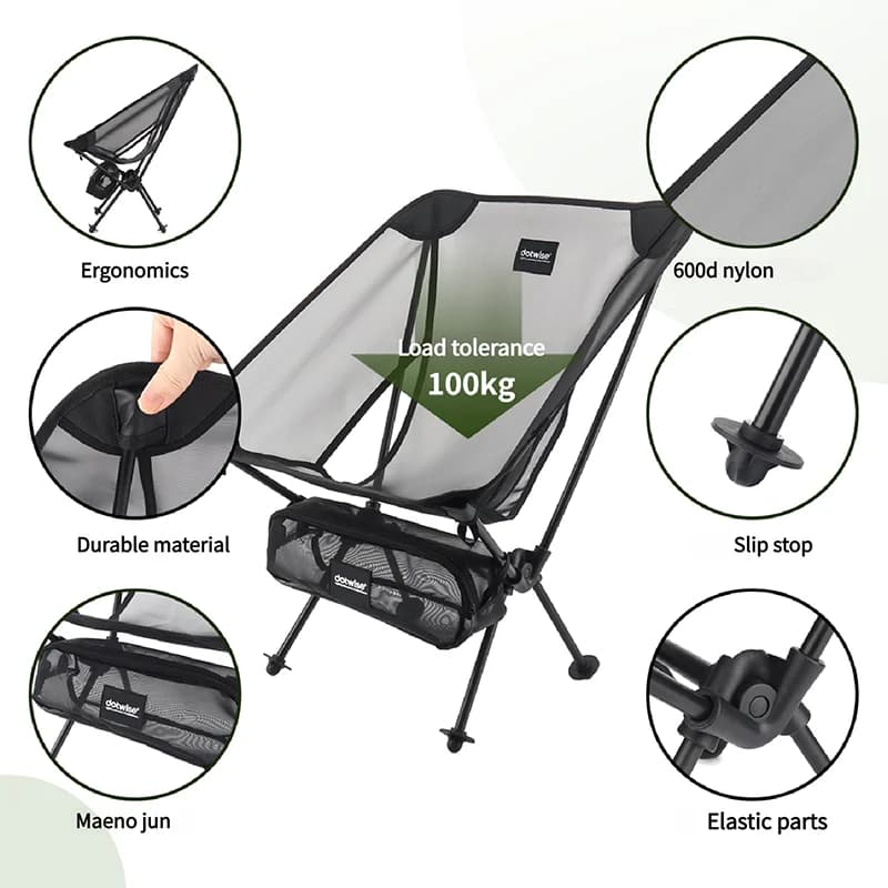 Chaise pliable extérieure DOTWISE mesh respirant, siège lune aluminium léger pour camping et pêche portable