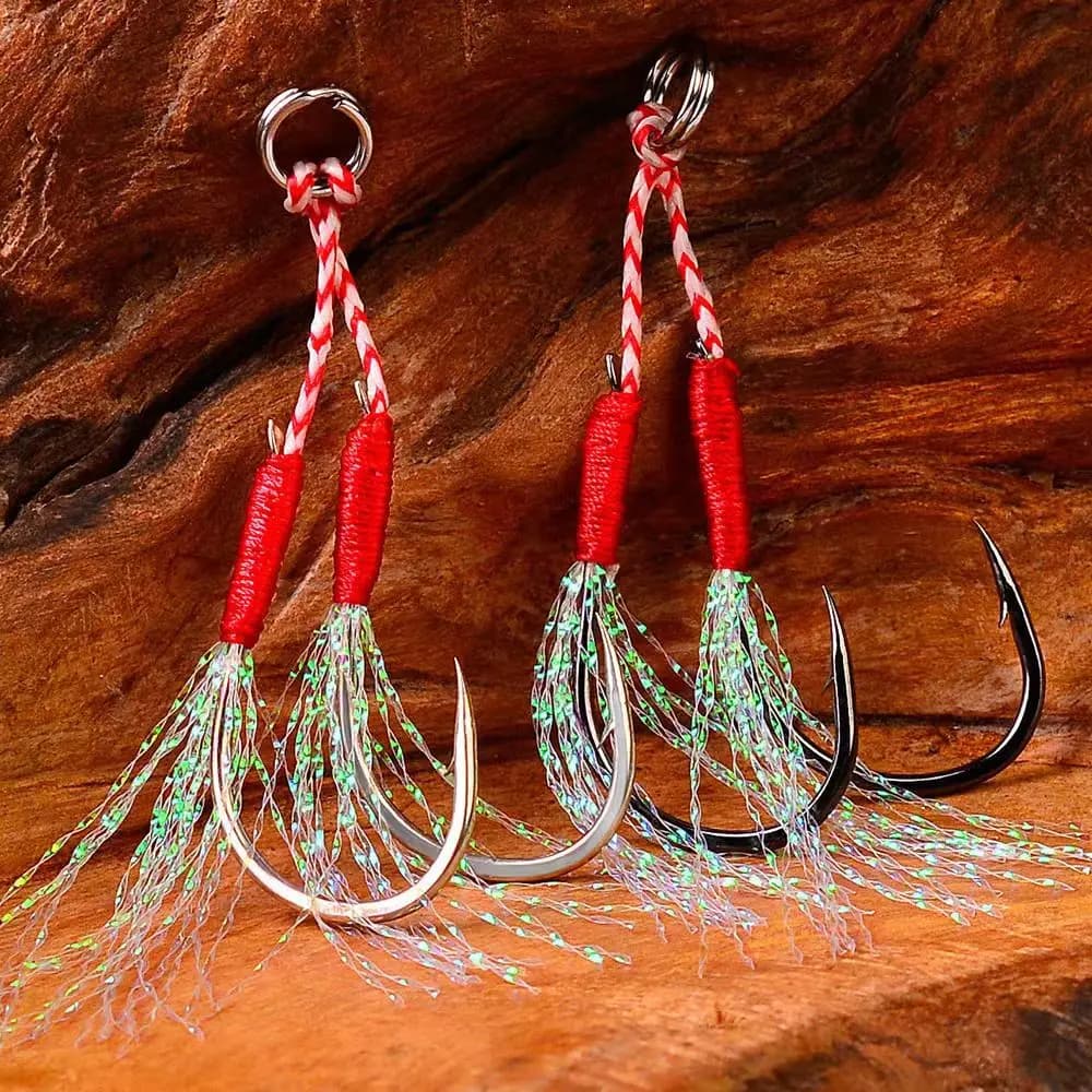 Hameçons assist plumes acier carbone angle ardillon 10 pièces pour slow jigging mer - accessoires
