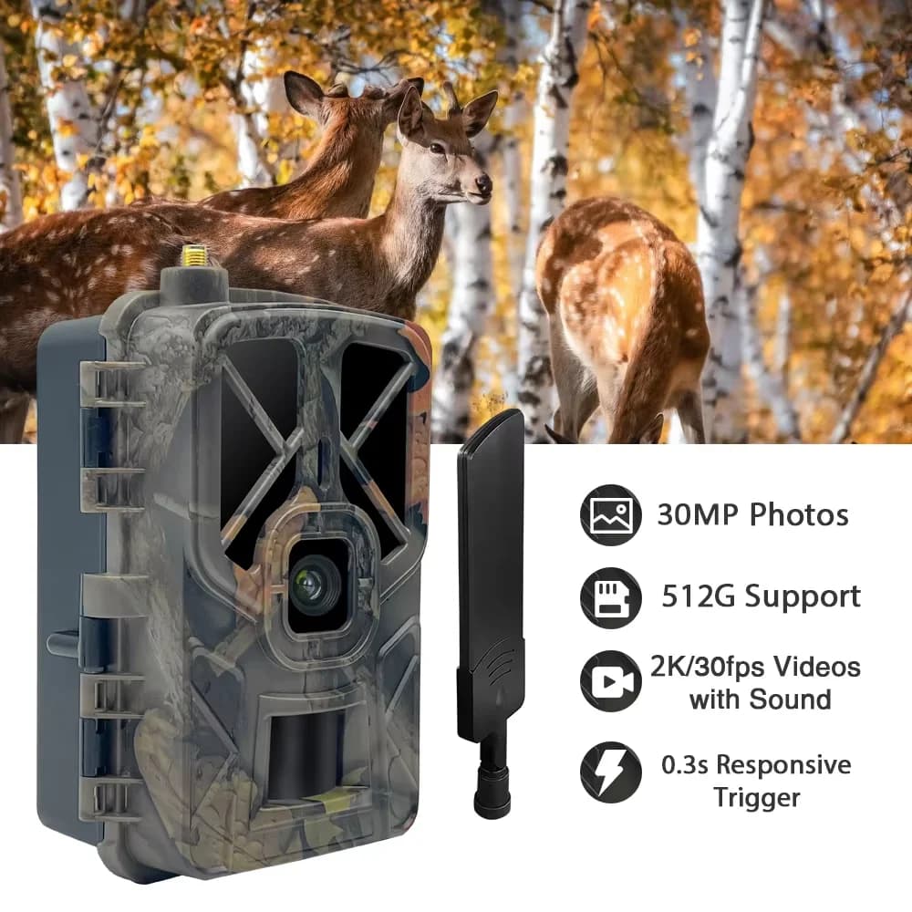 Caméra wildlife 4G 30MP 2.7K étanche IP65 avec application mobile pour contrôle total