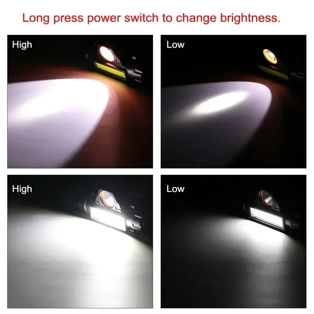 Lampe frontale Q5 COB LED avec batterie 18650 intégrée pour pêche - Variation continue d'intensité