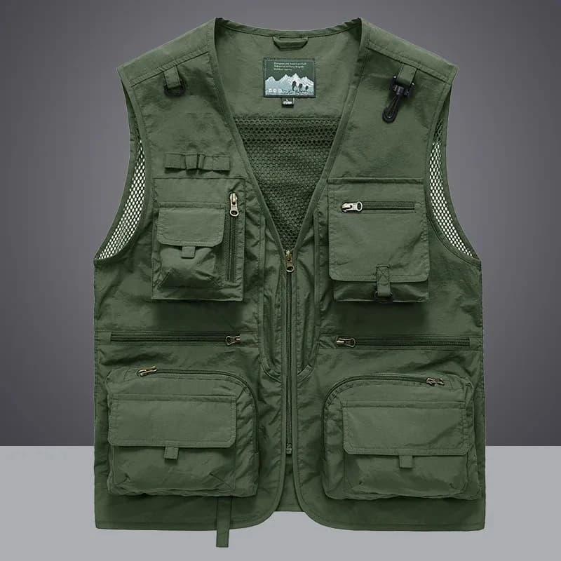 Veste technique pêche sans manches homme 6XL, 14 poches mesh aération pour randonnée et photographie