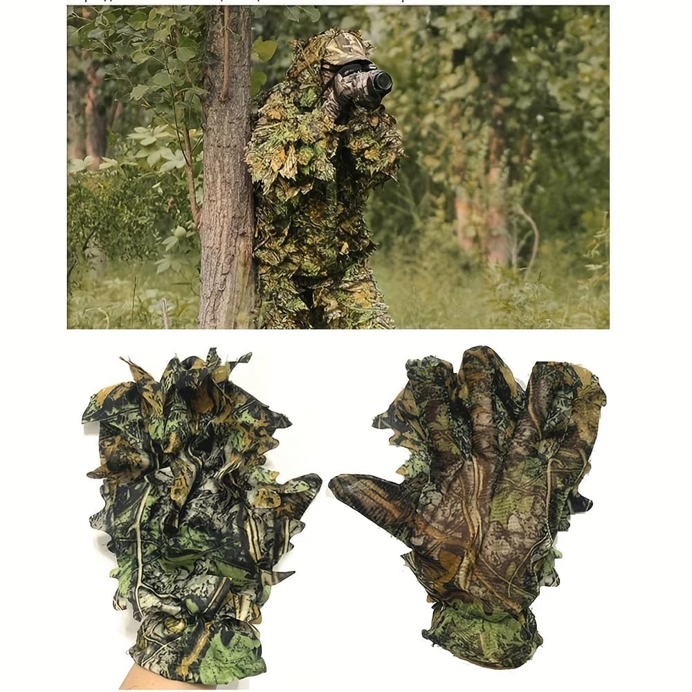 Gants camouflage feuilles jungle - Accessoire pêche discret pour approche des poissons méfiants