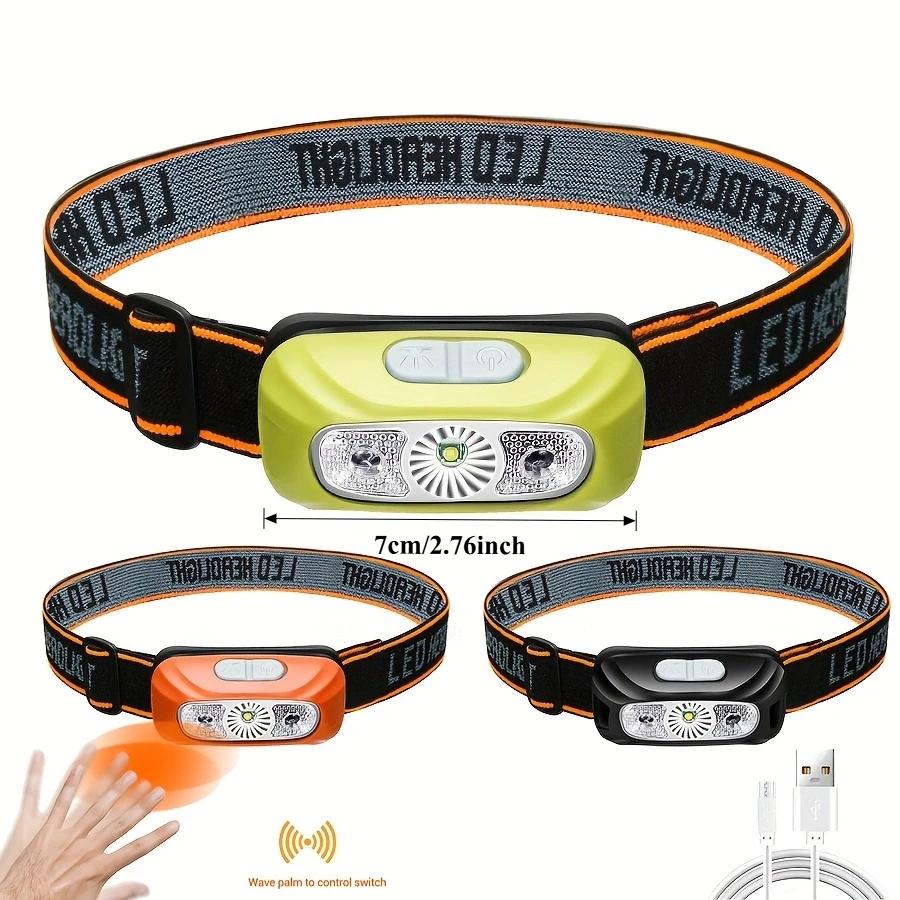 Mini lampe frontale puissante rechargeable USB détecteur COB LED pour pêche camping