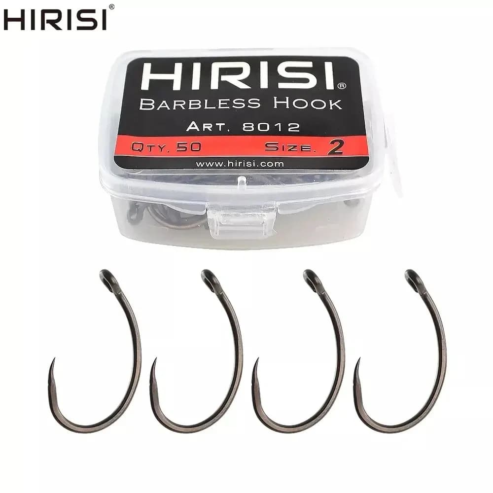 Hameçons de pêche sans ardillon Hirisi 50 pièces, acier inoxydable haute teneur en carbone et résistants,