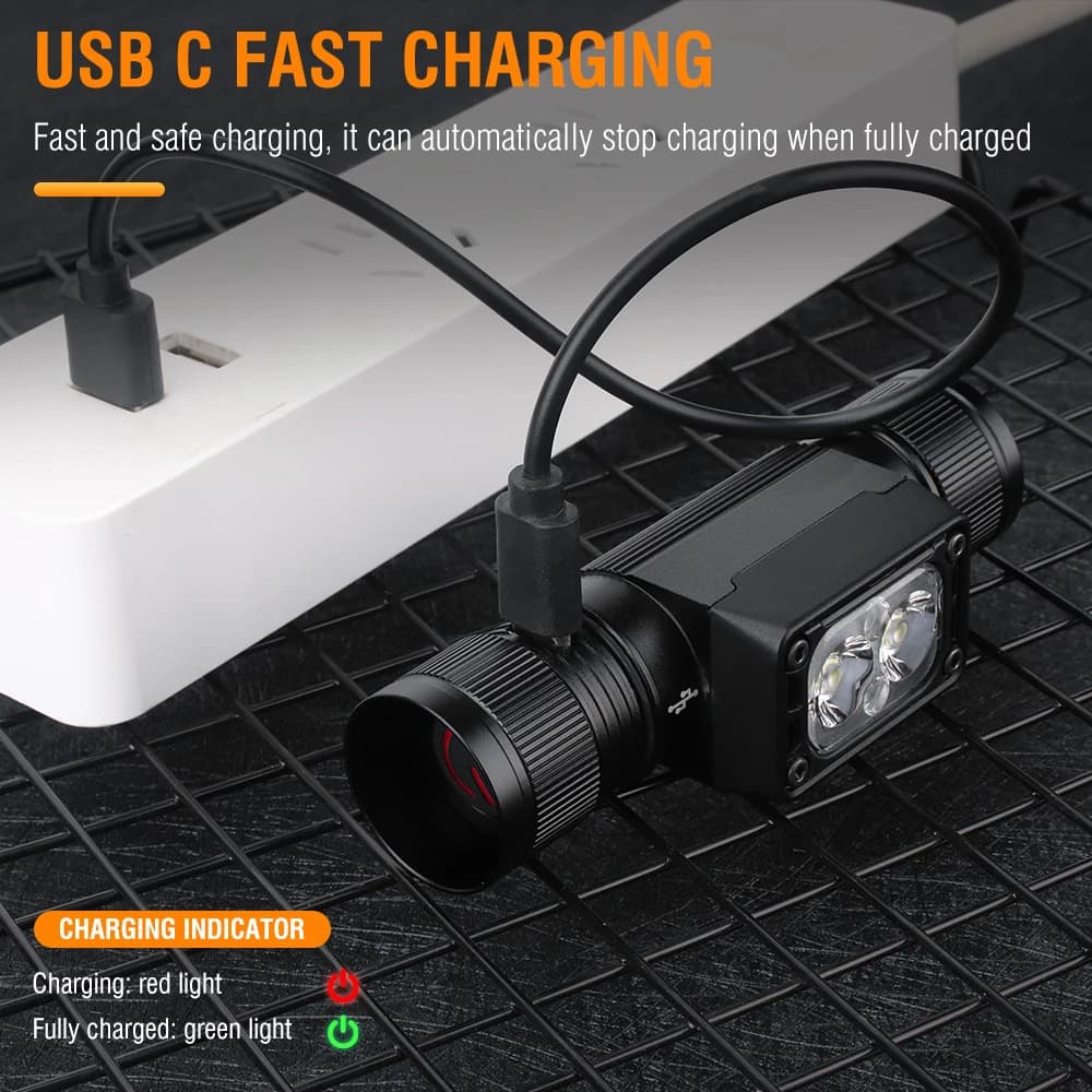 Lampe frontale BORUiT HP340/HP350 LED rechargeable Type-C étanche pour pêche et camping