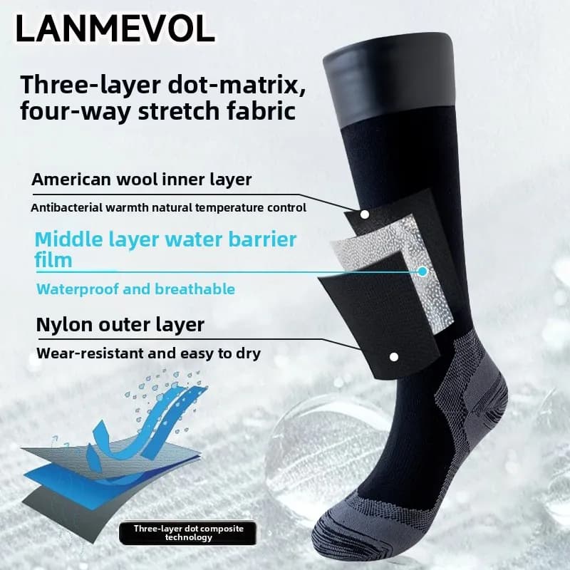 Chaussettes hautes étanches genou - Imperméables pour randonnée aquatique, pêche et ski