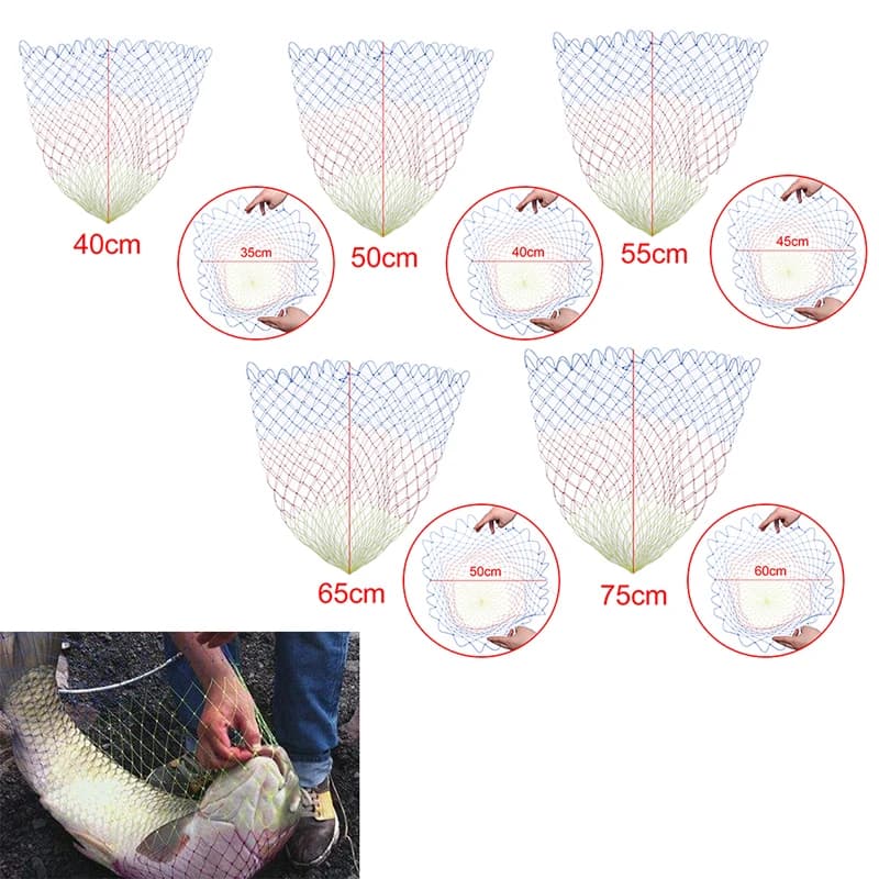 Filet à épuisette en nylon pliable à mailles losanges 5 tailles différentes pour pêche précise