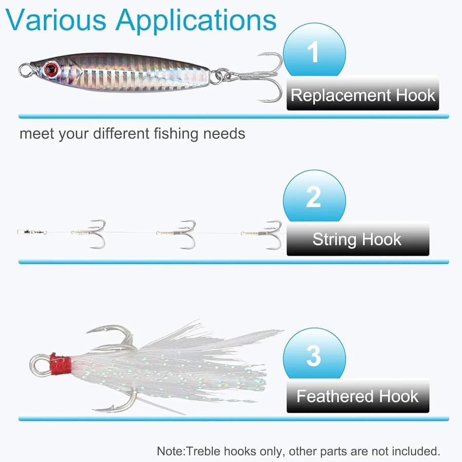 Hameçons triples 10pcs tailles 8 à 3/0 pour gros poissons truite saumon thon pêche sportive mer