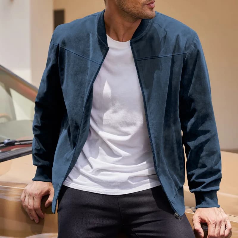 Veste en suède vintage à fermeture éclair homme - Cardigan casual rétro pour pêcheurs au style authentique