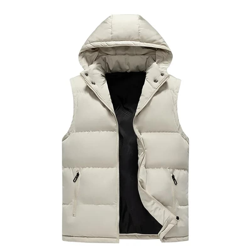 Gilet homme capuché casual matelassé sans manches couples poches zippées veste décontractée