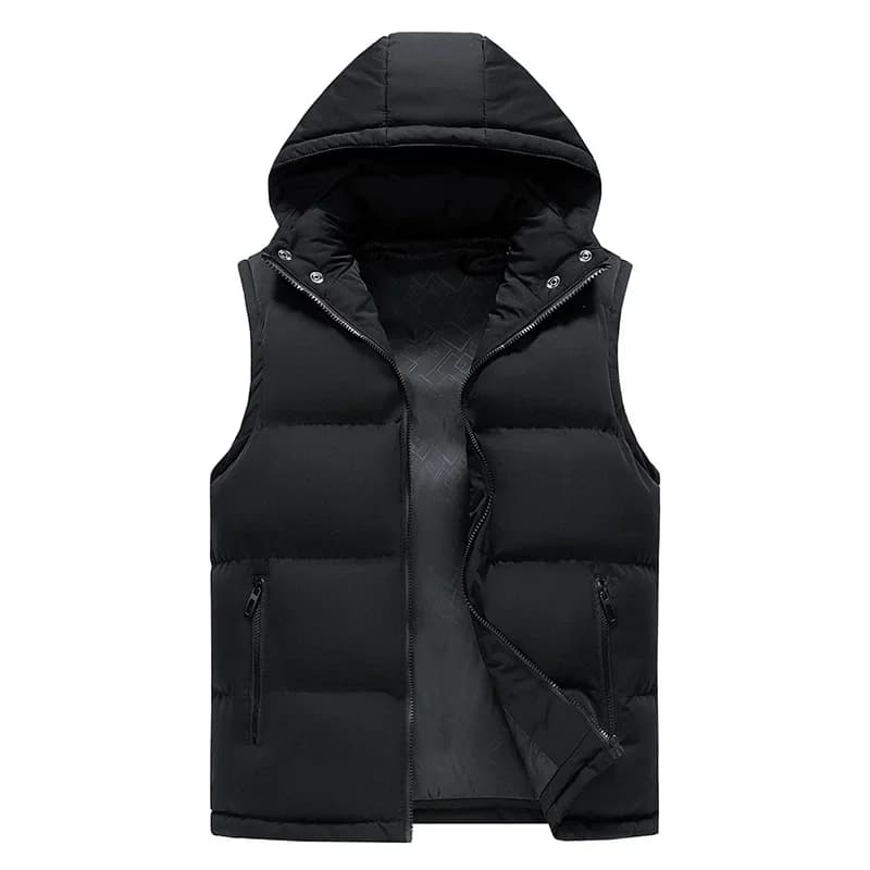 Gilet homme capuché casual matelassé sans manches couples poches zippées veste décontractée