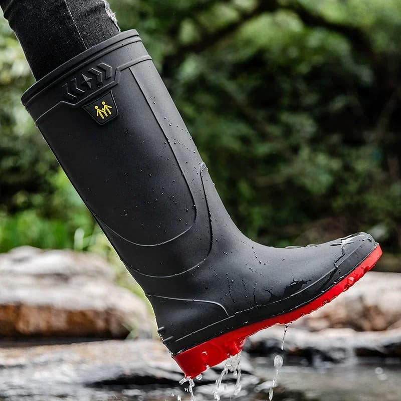 Bottes pluie travail homme hautes imperméables - Chaussures pêche antidérapantes caoutchouc chaudes montantes