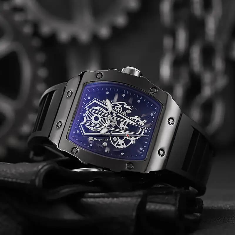 Montre homme sport luxe grand cadran quartz bracelet silicone noir vert militaire chronographe étanche