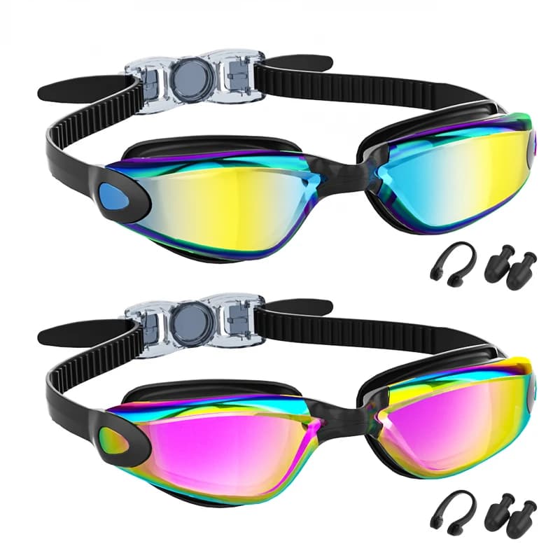 Lunettes de natation adultes étanches anti-buée HD électroplaquées unisexes protection UV complète