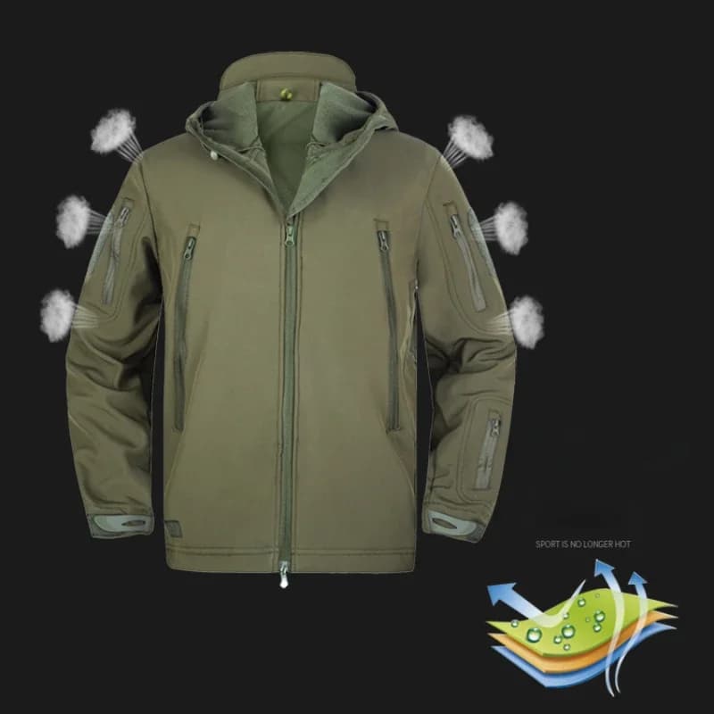 Combinaison tactique 2 pièces homme hiver avec veste à capuche et pantalon imperméable X7 - Tenue de pêche