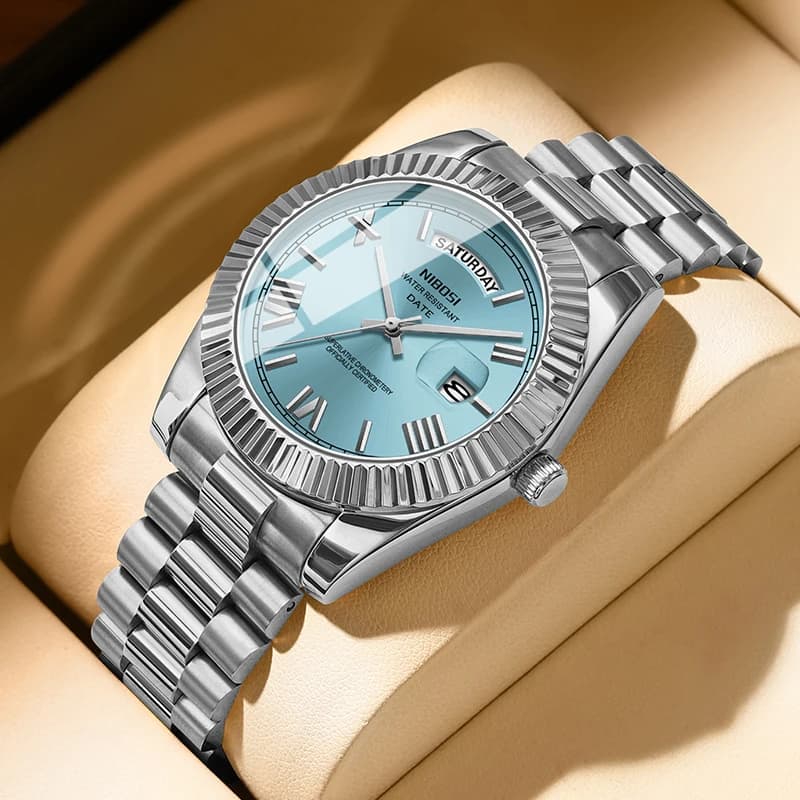 Montre homme NIBOSI luxe quartz acier inoxydable étanche 100m avec cadran lumineux pour pêche