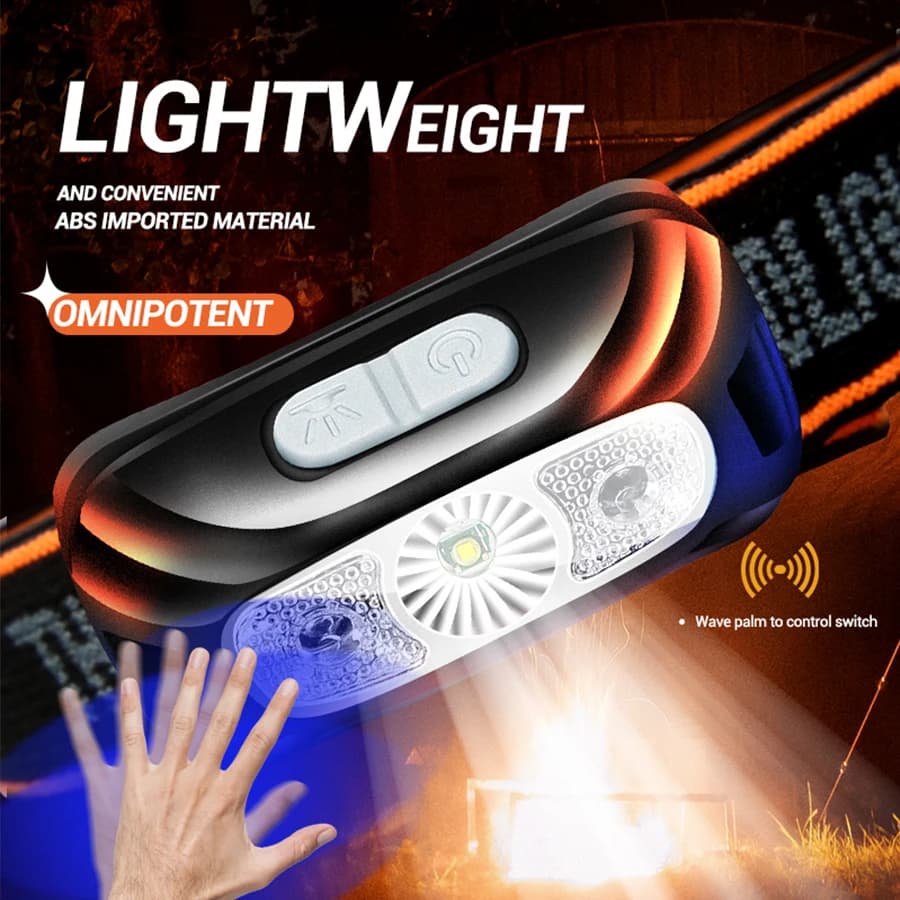 Mini lampe frontale rechargeable avec capteur COB LED pour pêche et activités outdoor