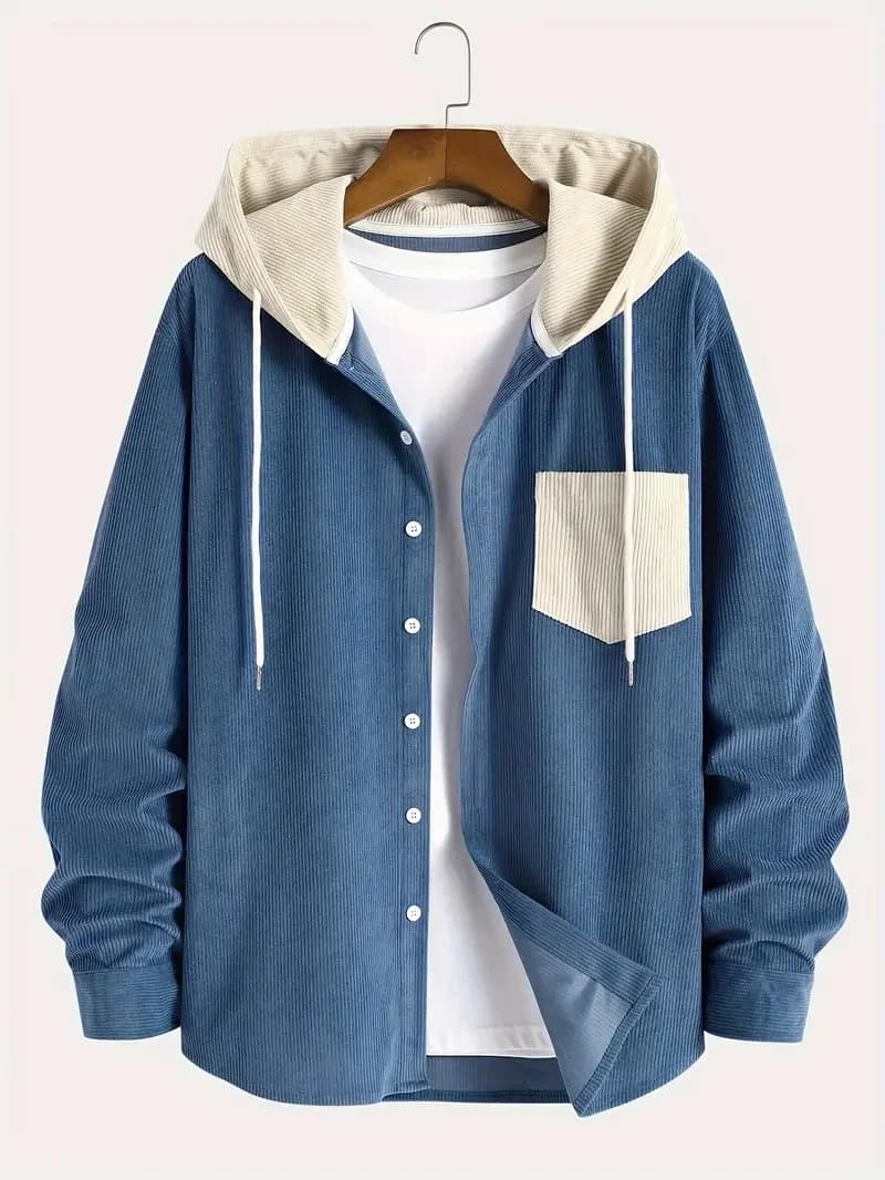 Veste capuche velours côtelé homme 2025 - Confortable pour pêche printemps automne quotidienne