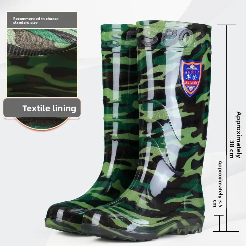 Bottes de pluie camouflage mi-hautes épaissies anti-dérapantes pour homme - Travail extérieur