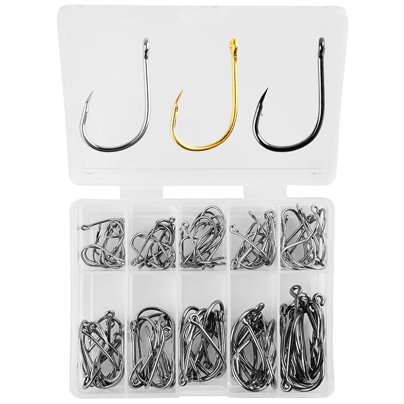 Boîte de 100 hameçons pêche à la carpe, acier haut carbone, modèles simples et circulaires pour fly fishing