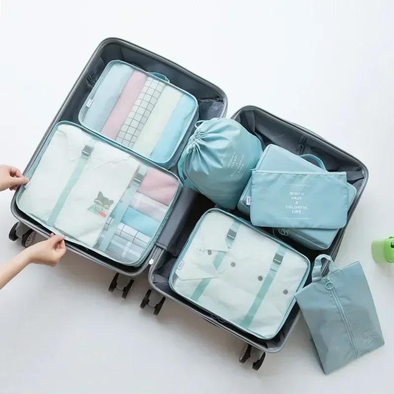 Set 7 sacs rangement voyage pêche cubes compression - Organisateur valise vêtements technique pêcheur