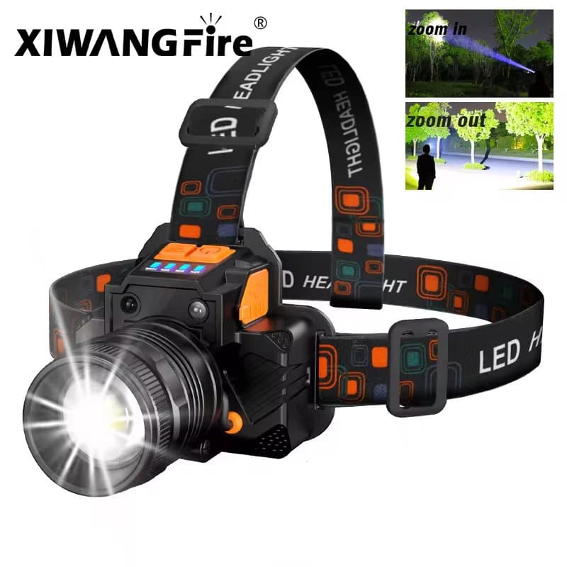 Lampe frontale LED super lumineuse 20W étanche rechargeable avec zoom pour pêche chasse camping
