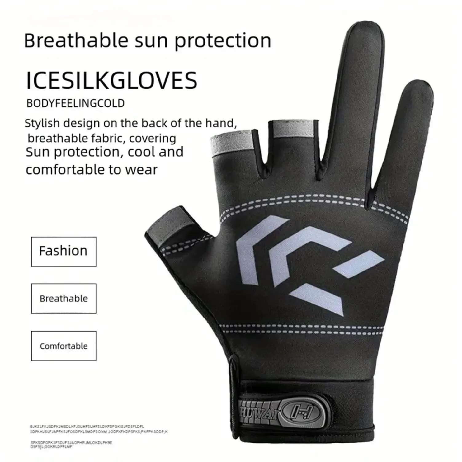 Gants pêche 3 doigts été homme - protection solaire anti-dérapage cyclisme conduite respirant