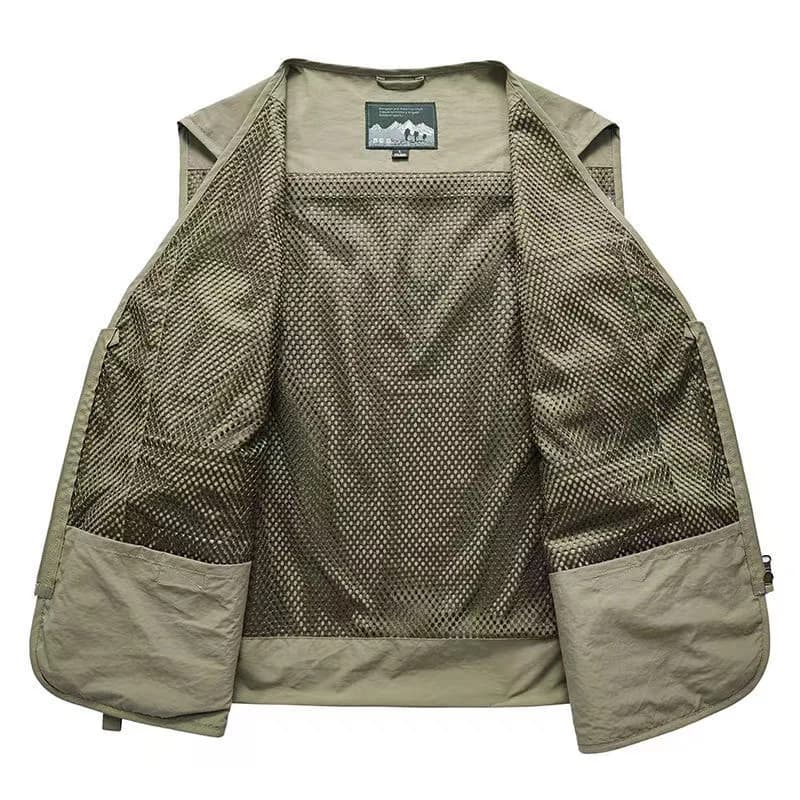 Veste sans manches pêche et randonnée été homme 7XL avec 14 poches cargo et mesh respirant