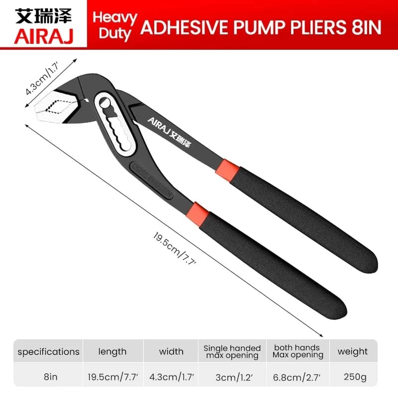 Pince à eau AIRAJ 8/10/12 pouces pour plomberie - Outil professionnel à libération rapide pour tuyaux