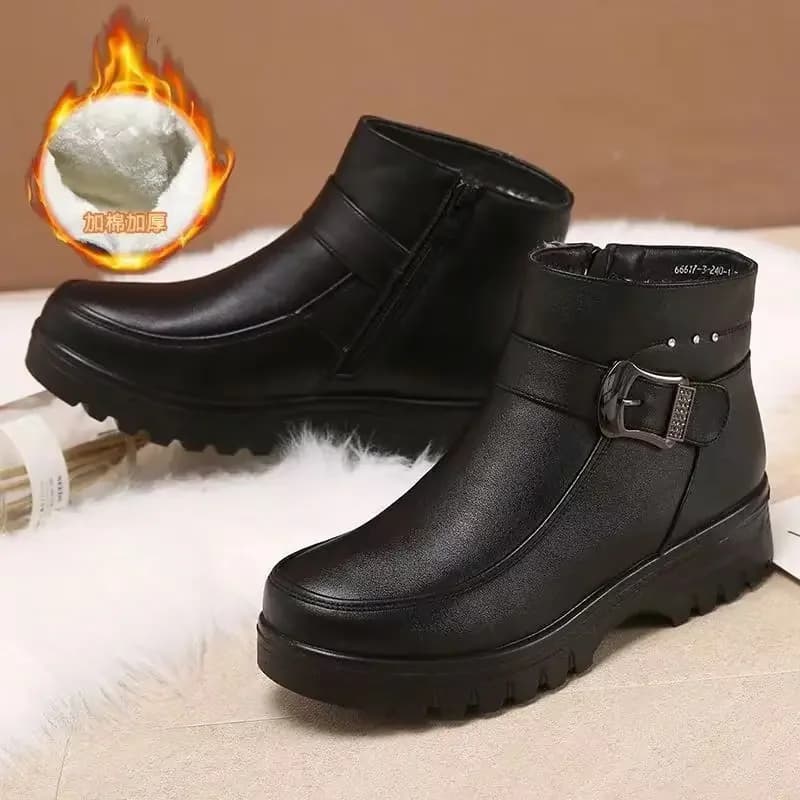 Bottes cheville PU cuir 2024 - Bottines femme polaire chaude pêche hiver imperméables