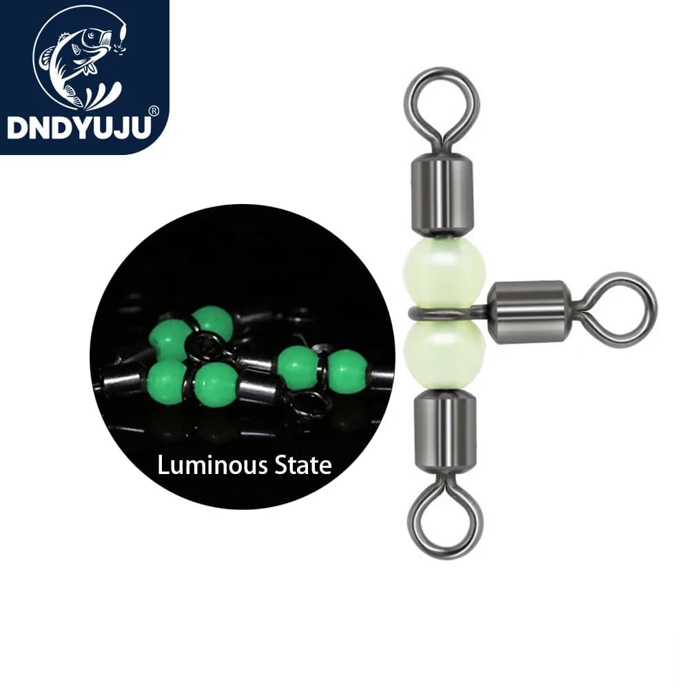 DNDYUJU 10 hameçons à palette avec émerillons roulants 3 voies et perles lumineuses pour la pêche