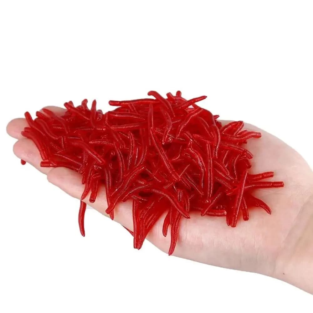 Vers rouges réalistes 100 pièces - Leurres souples silicone pour pêche hivernale carpe et carnassiers