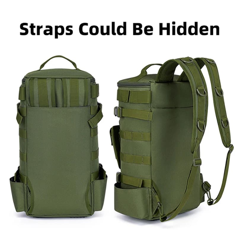 Sac à dos pêche multifonction avec porte-cannes et système MOLLE - Rangement équipement pêche camping randonnée