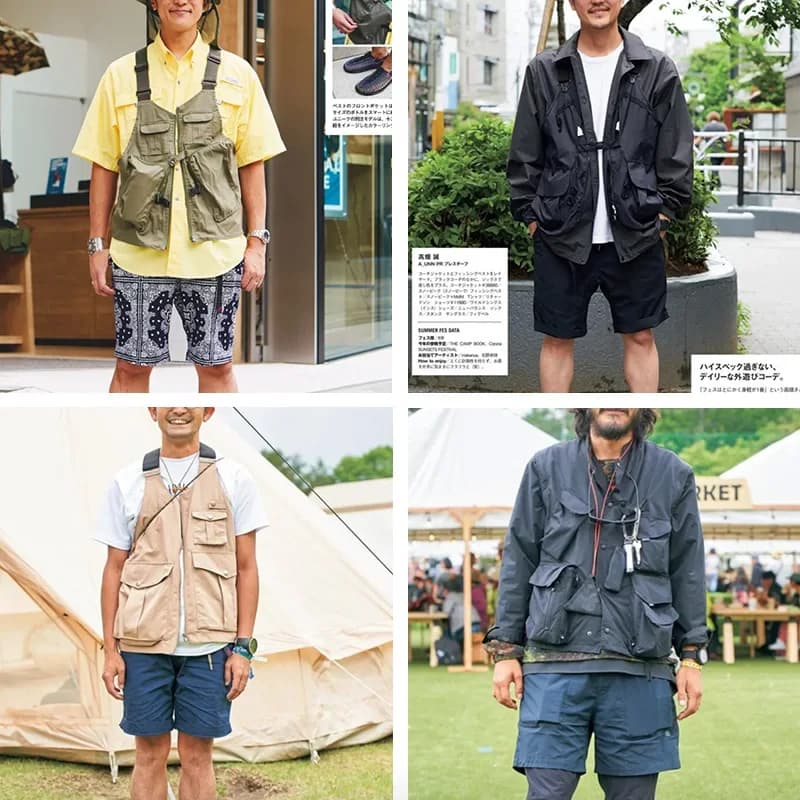 Veste tactique multi-poches pour hommes avec sac - Gilet photo rétro japonais à larges bretelles fonctionnel