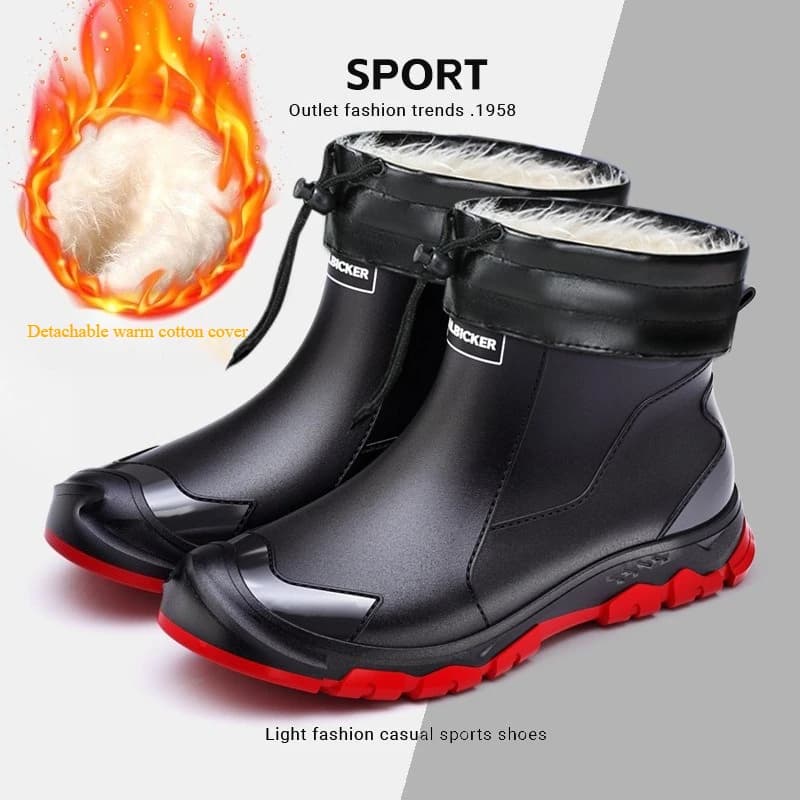 Bottes de pluie homme imperméables doublées polaire pour pêche hivernale et travaux extérieurs