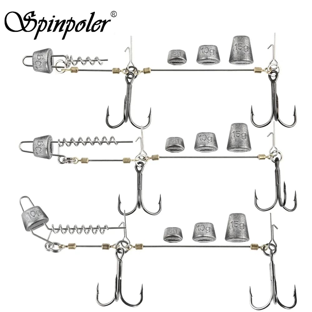 Montages Spinpoler pour brochet avec plombs réglables et hameçons robustes pour leurres souples