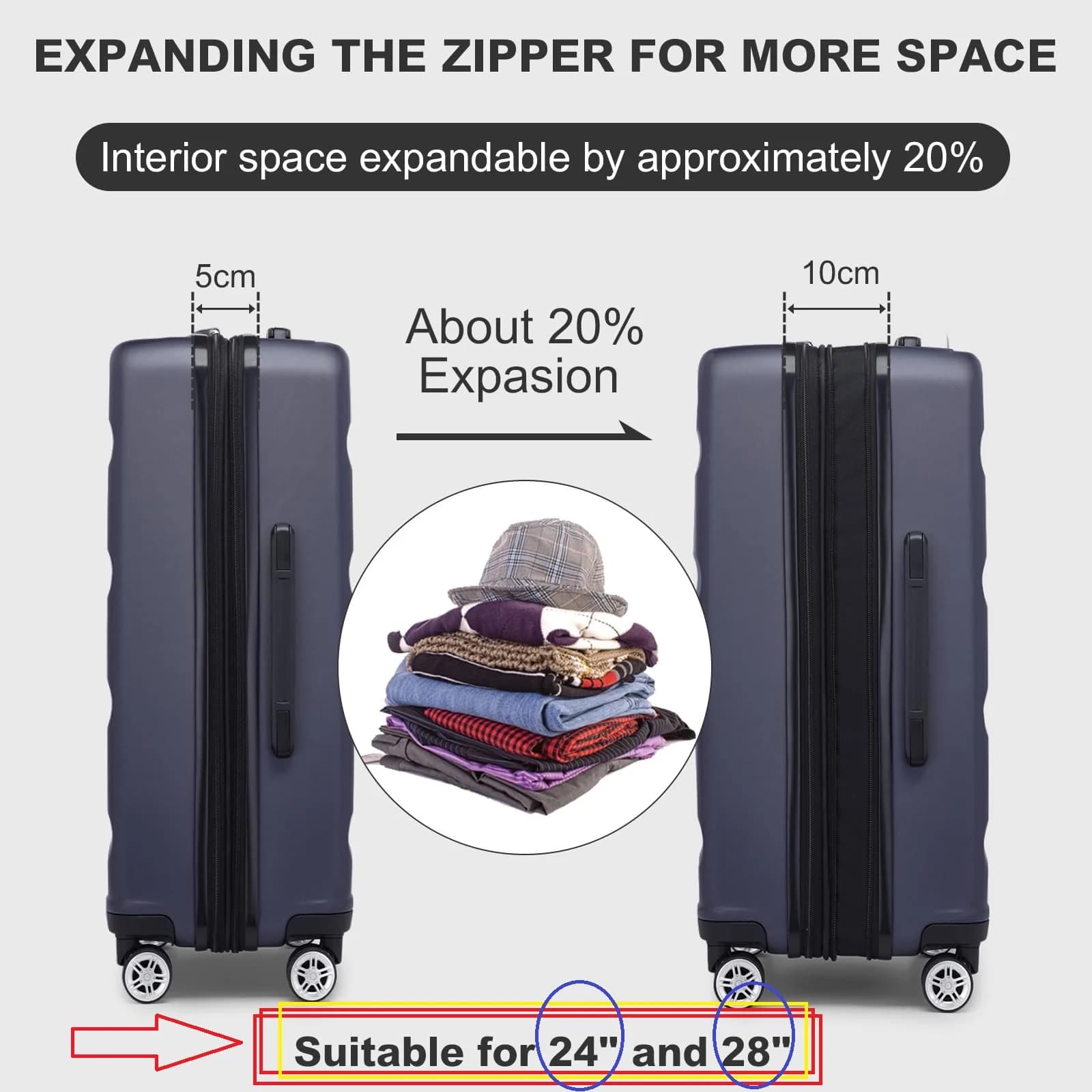 Valise cabine rigide KONO 4 roues multidirectionnelles avec serrure TSA 55cm 65cm 75cm bagage à main léger