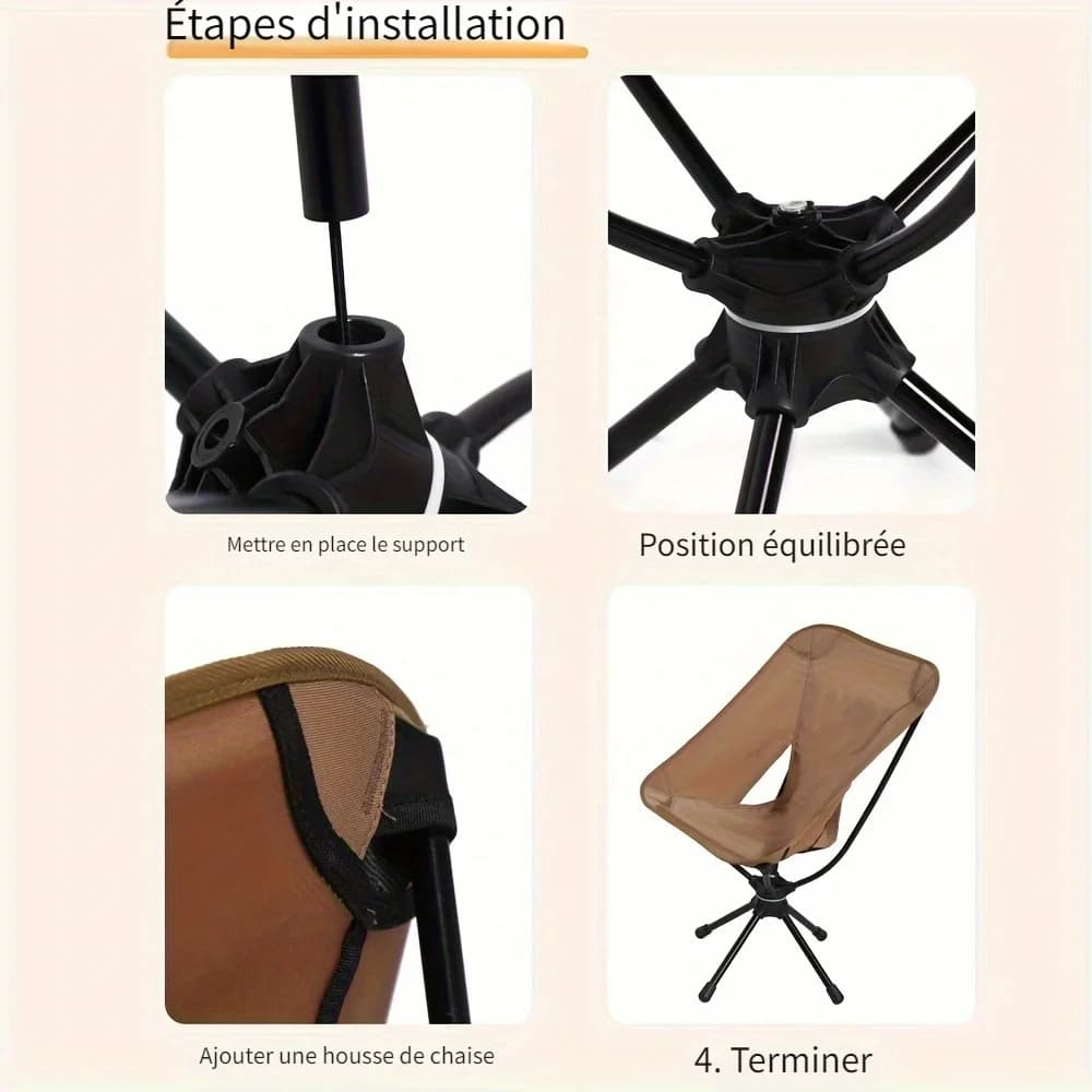 Chaise pliante rotative légère pour plage et pêche - Avec sac de transport pour pique-nique