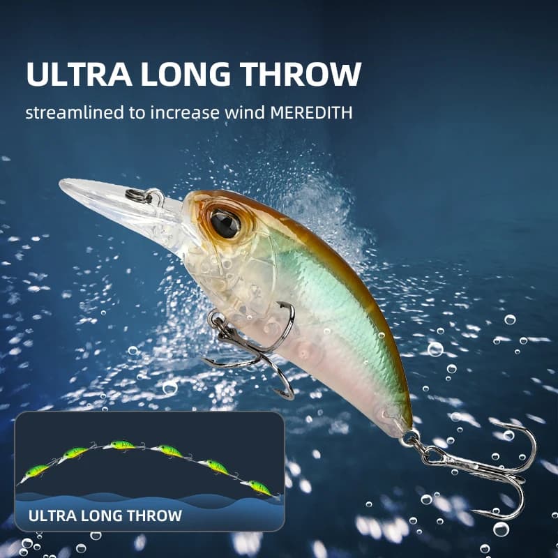 Leurre de pêche flottant MEREDITH JERK CRANK M65 14g, appât dur wobbleur pour carnassiers, profondeur 2-2.5m,