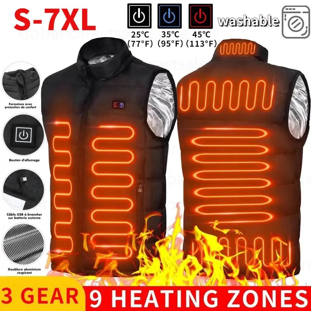 Veste chauffante 9 zones homme et femme avec technologie graphene et alimentation USB pour la pêche