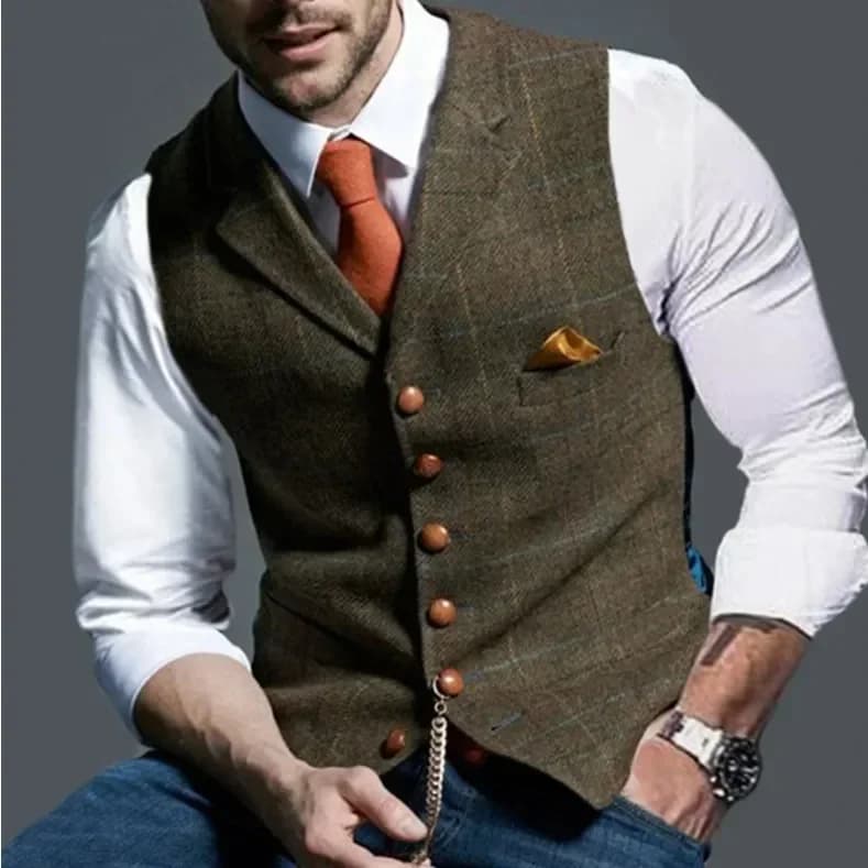 Veste costume classique homme pêche - Tweed pied-de-poule - Veste doublée affaires élégante