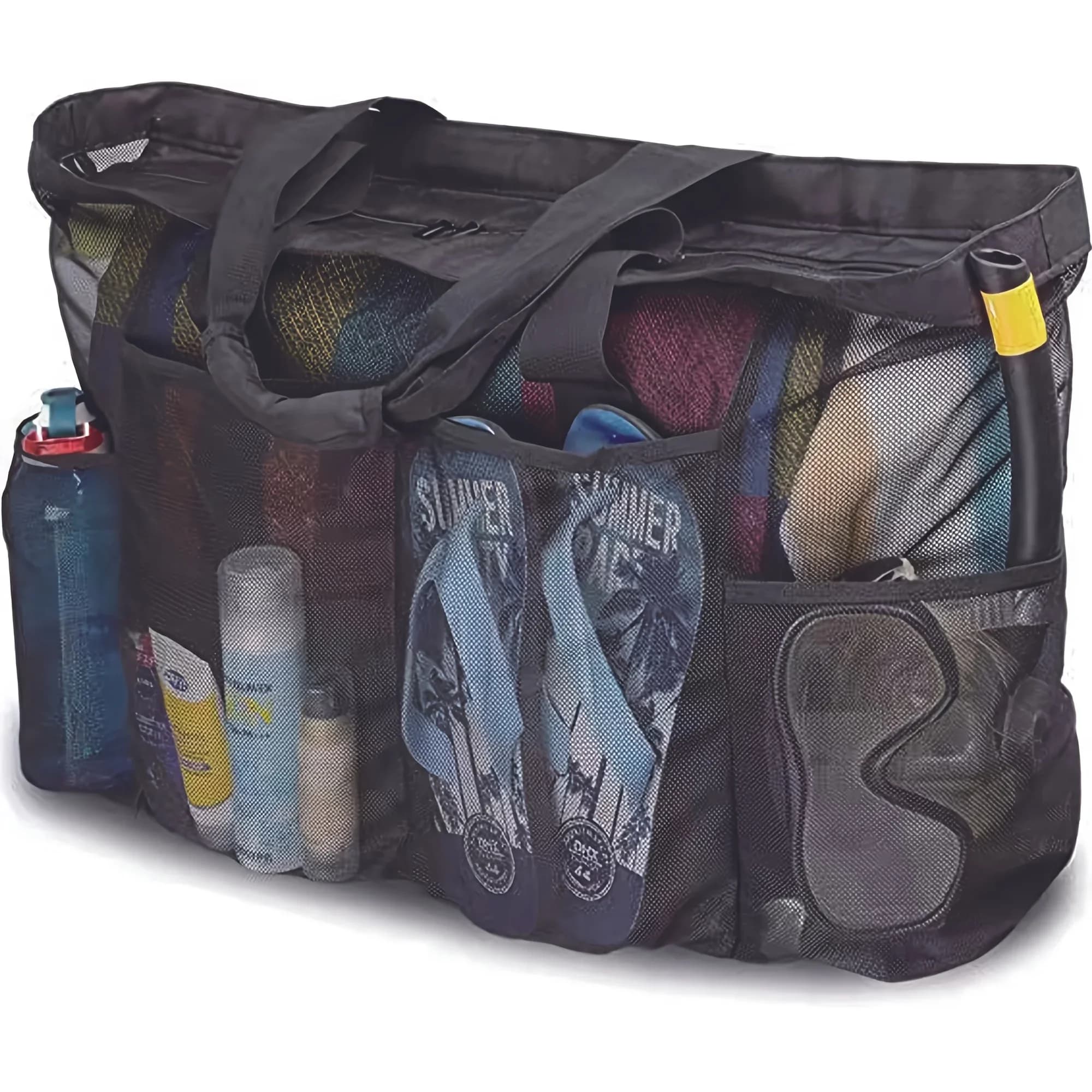 Grand sac de plage filet respirant avec fermeture éclair - Organisateur pêche plage grande capacité portable