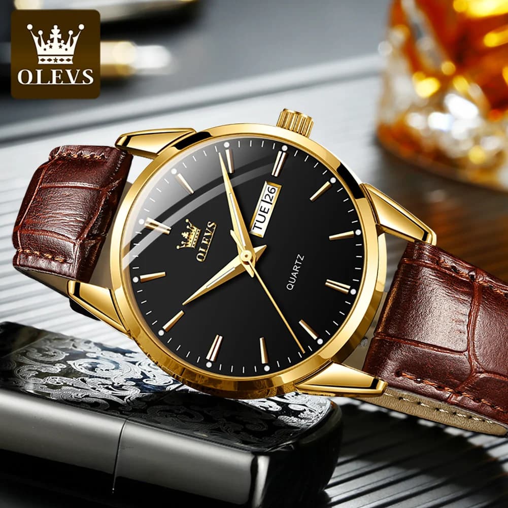 Montre homme OLEVS Classic Quartz étanche bracelet cuir - montre sport et affaires calendrier TOP Brand 6898