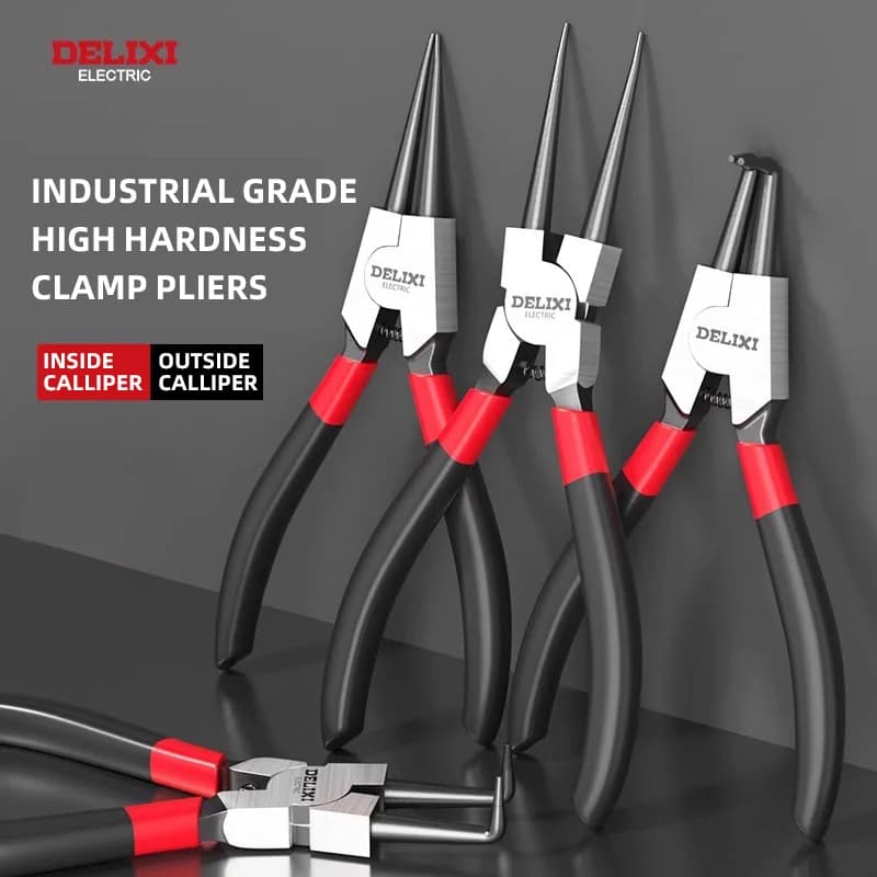Pinces circlips DELIXI ELECTRIC 5 fonctions - Pince à bec long pour anneaux retenue installation retrait arbres